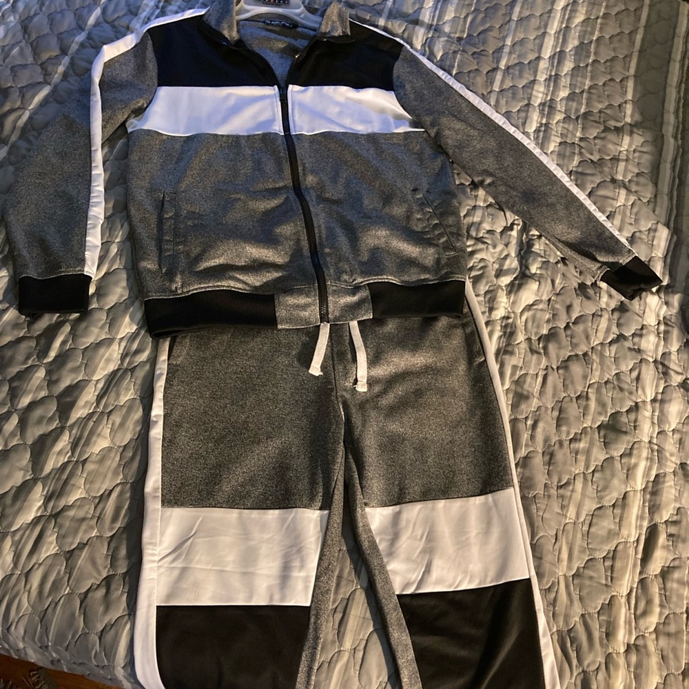 Matching Sweatsuit. Black/White/Grey Jacket and Sweatpants/Joggers
